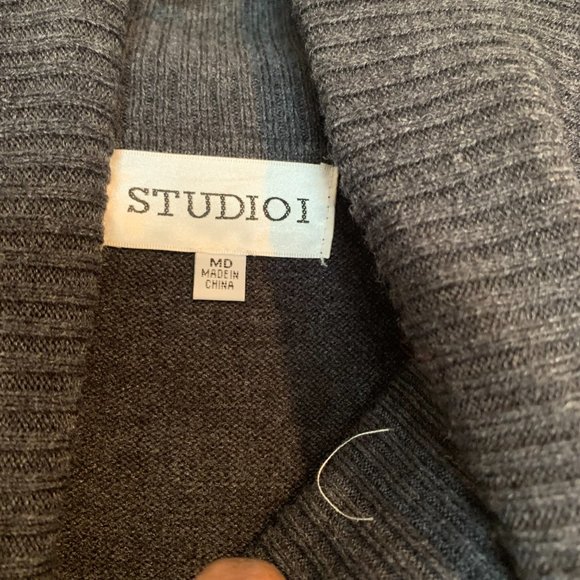 Studio I...Charcoal Grey, Tan, White Cowl Neck Dress...Size M - Picture 4 of 5